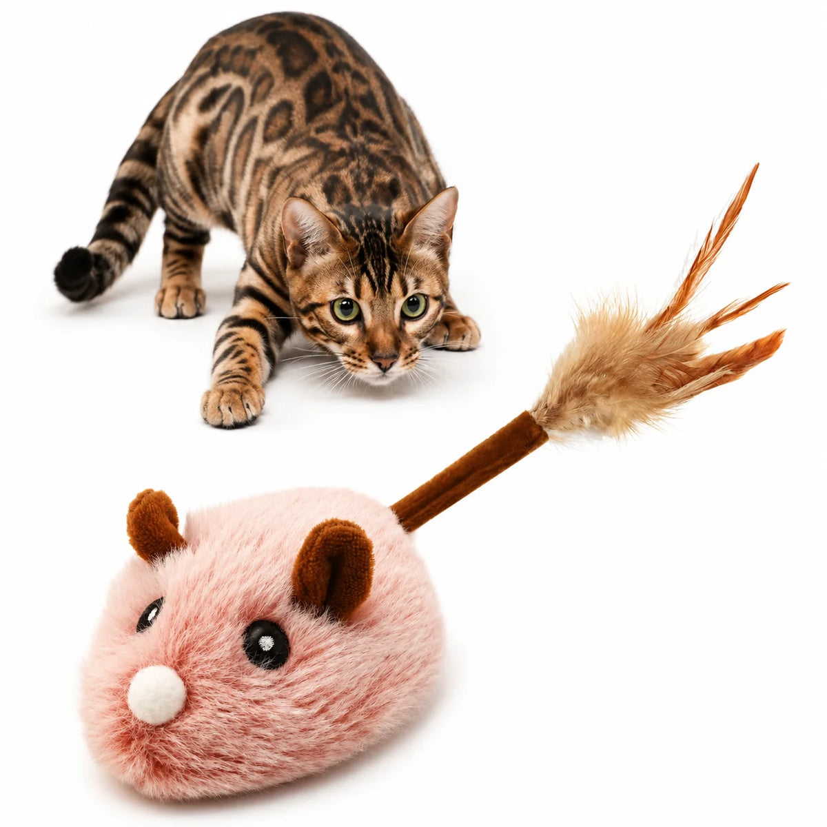 Automatic Moving Mouse Cat Toy – Interactive Plush Motion Toy with Real Feathers & USB Rechargeable Design