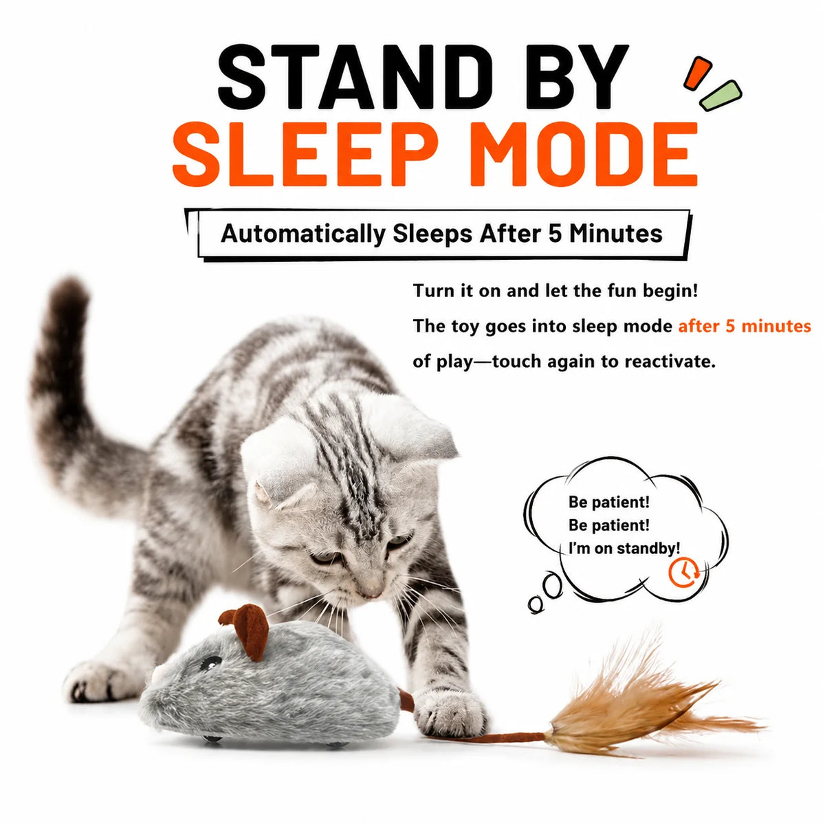 Automatic Moving Mouse Cat Toy – Interactive Plush Motion Toy with Real Feathers & USB Rechargeable Design