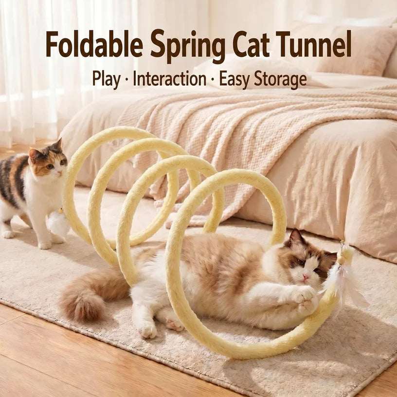 Foldable Plush Cat Tunnel – Interactive Cat Play Tunnel with Replaceable Feathers & Self-Play Design