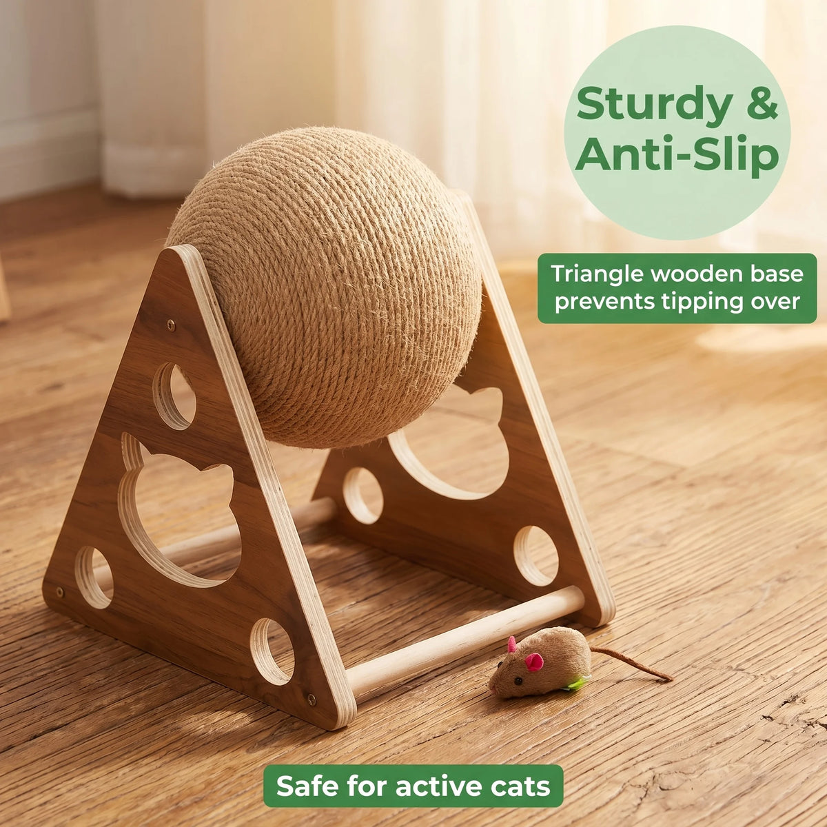 Luxury Interactive Wooden Cat Scratcher – Sisal Ball Cat Tree with Climbing & Rotating Play Features