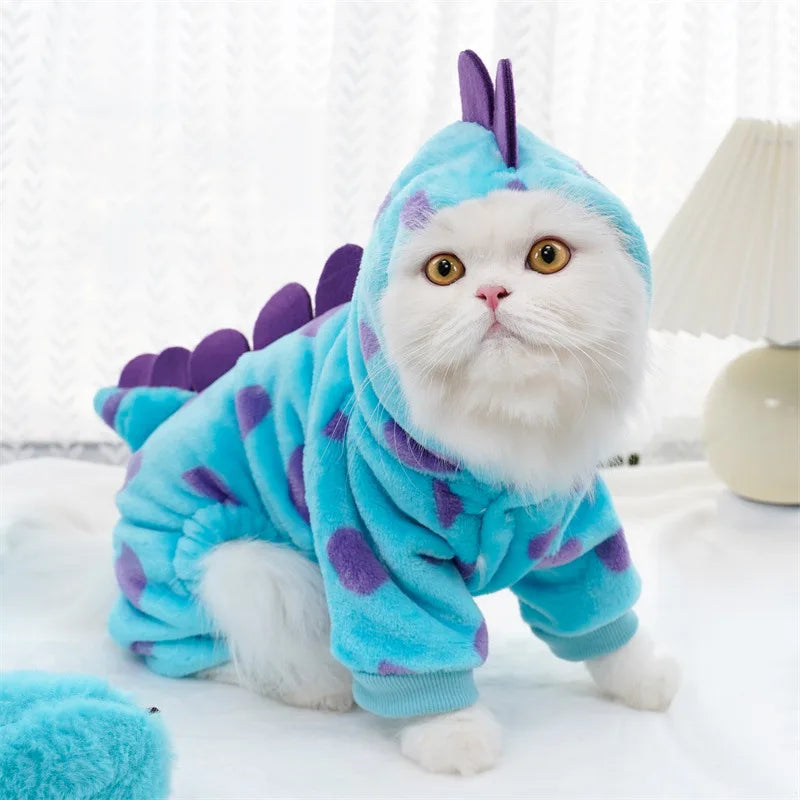 Cute Dinosaur Fleece Cat Coat – Warm & Cozy Winter Pet Jacket