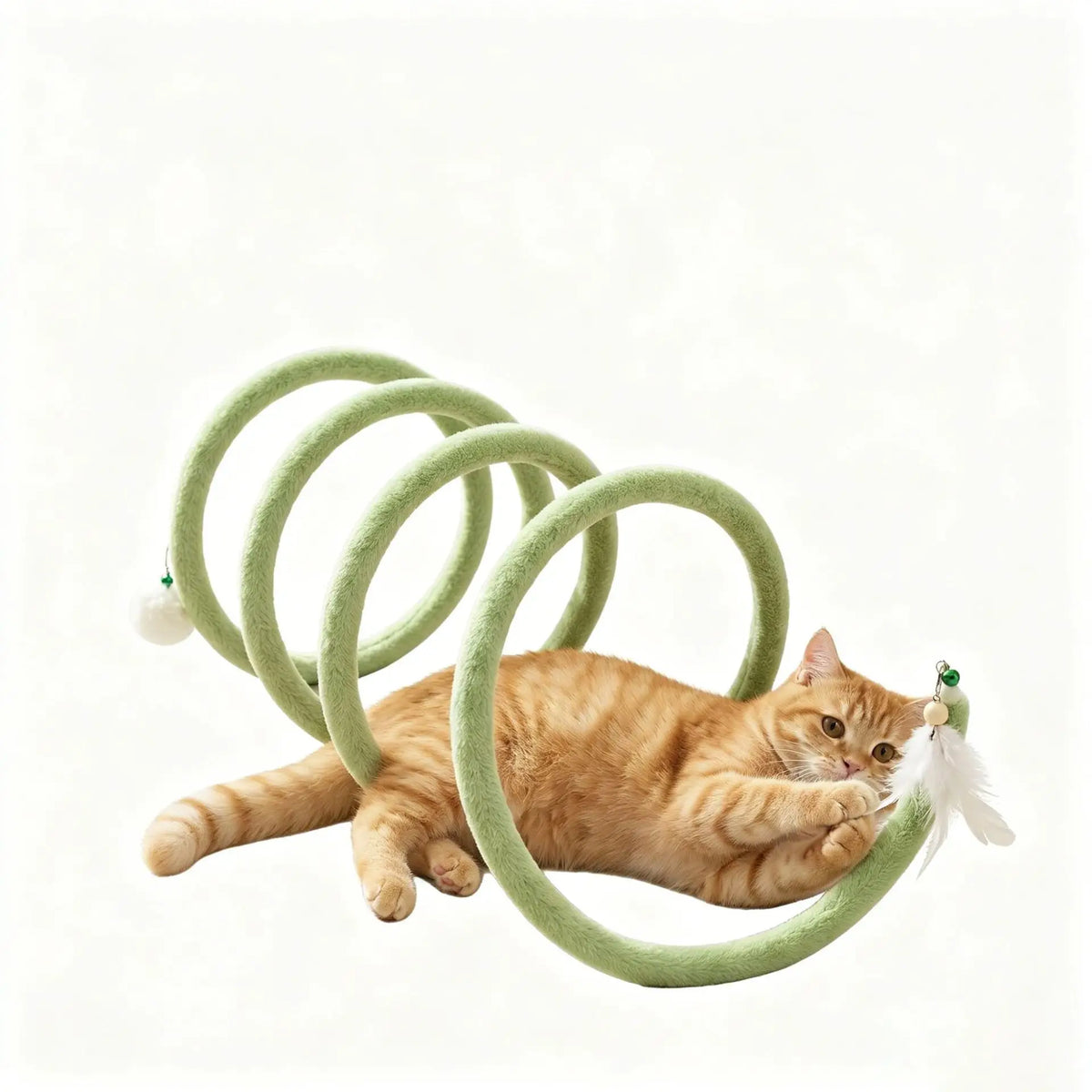 Foldable Plush Cat Tunnel – Interactive Cat Play Tunnel with Replaceable Feathers & Self-Play Design