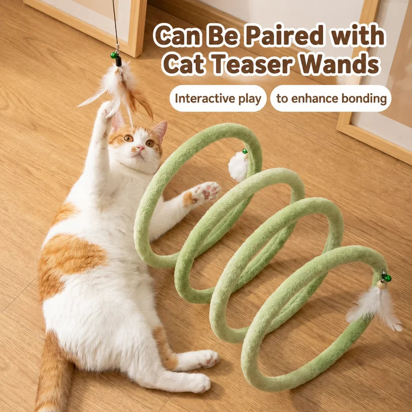 Foldable Plush Cat Tunnel – Interactive Cat Play Tunnel with Replaceable Feathers & Self-Play Design