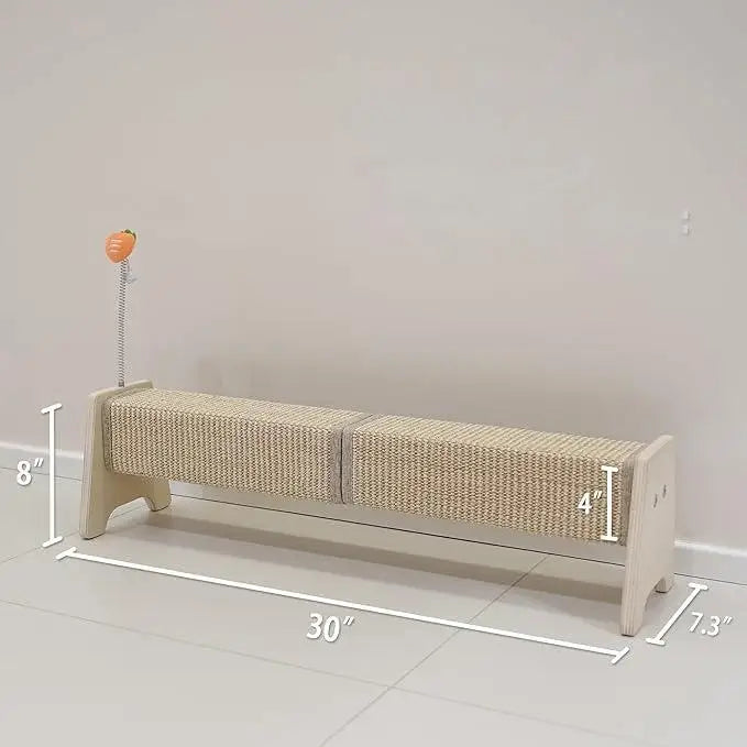 Modern Wooden Horizontal Cat Scratcher – Durable Sisal Scratch Pad with Spring Toy for Indoor Cats
