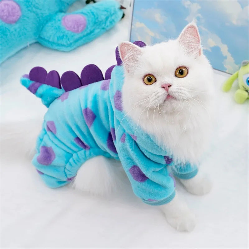 Cute Dinosaur Fleece Cat Coat – Warm & Cozy Winter Pet Jacket