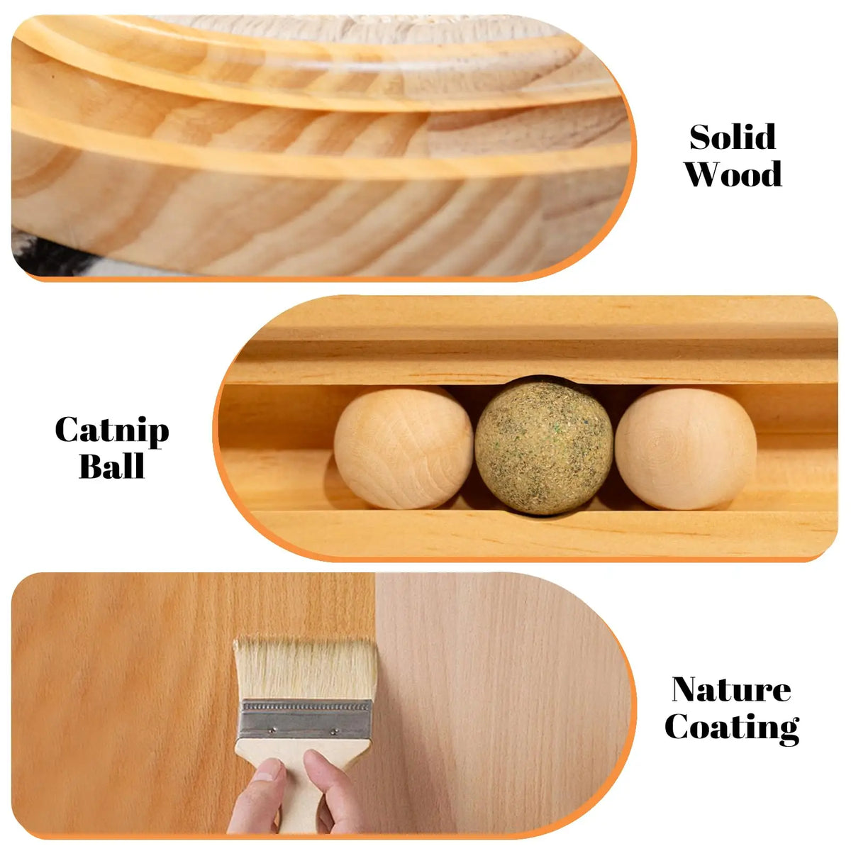 Interactive Bamboo Cat Scratcher – Wooden Cat Scratching Board with Ball Track for Indoor Cats