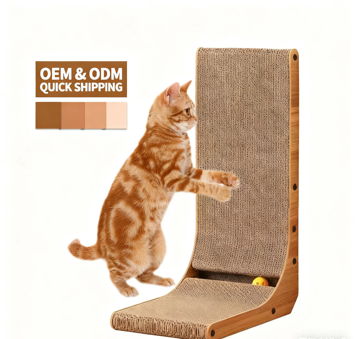 L-Shaped Interactive Cat Scratcher Bed – Corrugated Cardboard & Wood Design for Indoor Cats