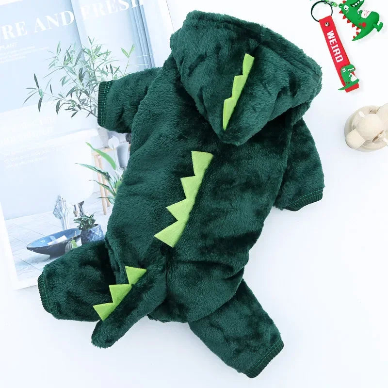 Dinosaur Fleece Dog Jumpsuit – Warm Winter Hoodie Costume for Dogs & Cats
