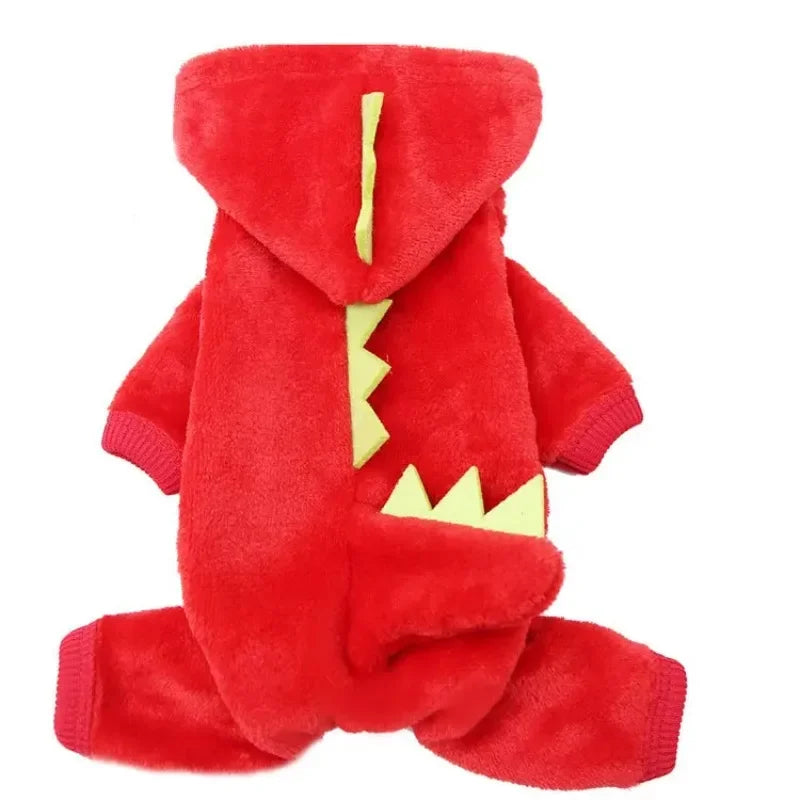 Dinosaur Fleece Dog Jumpsuit – Warm Winter Hoodie Costume for Dogs & Cats