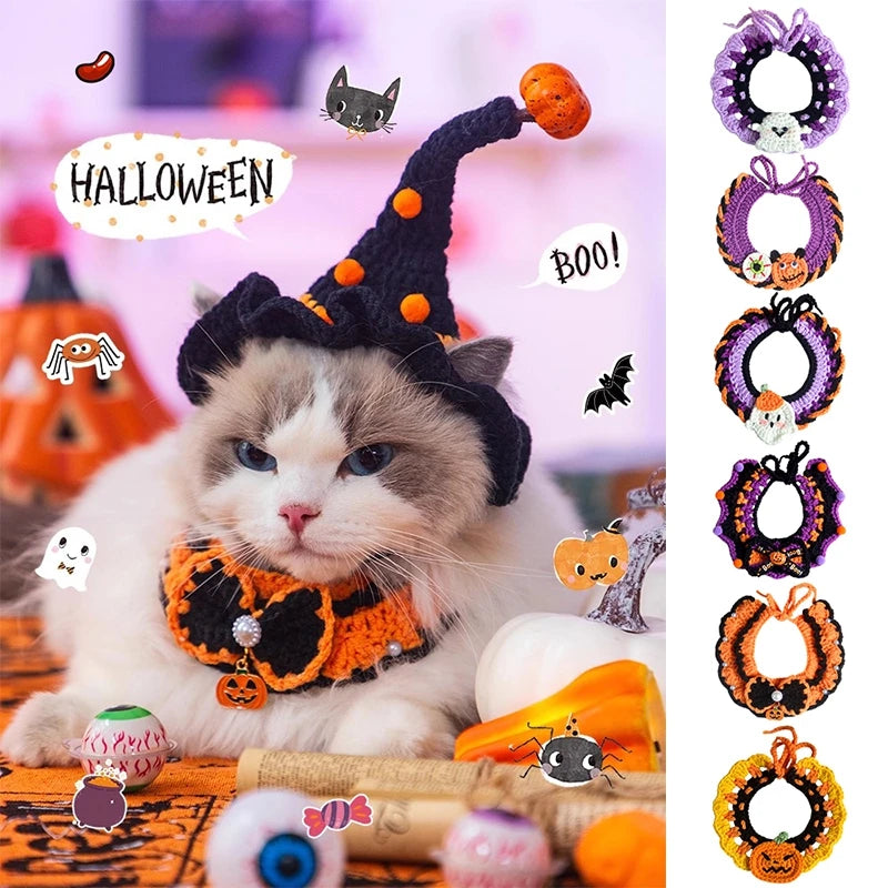 Cute Halloween Cat Collar – Kawaii Scarf Costume for Cats