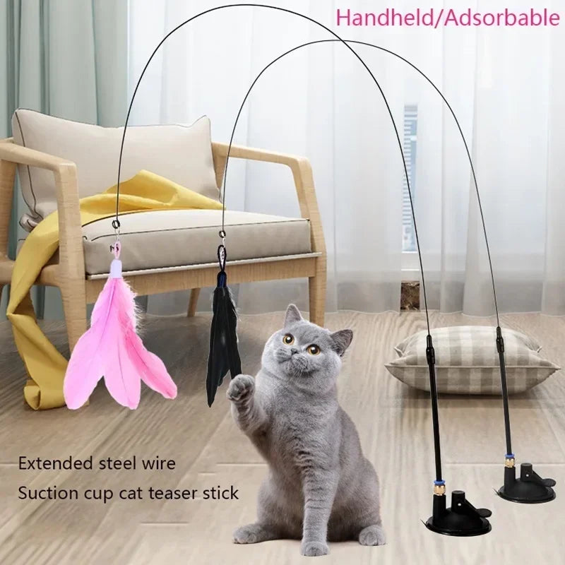 PurrStick™ Suction Cup Cat Teaser – Interactive Feather Wand & Bell Toy