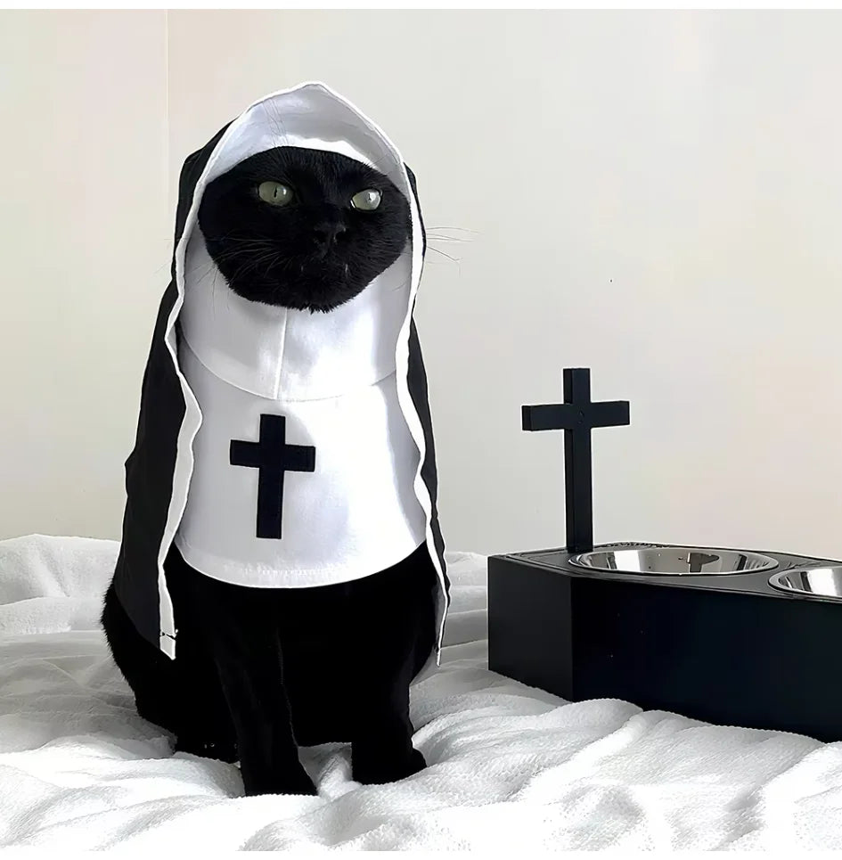 Funny Halloween Cat Cosplay Costumes Dress Up Party Kitten Jesus Nun Clothes for Small Medium Dogs Cats Puppy Pet Accessories