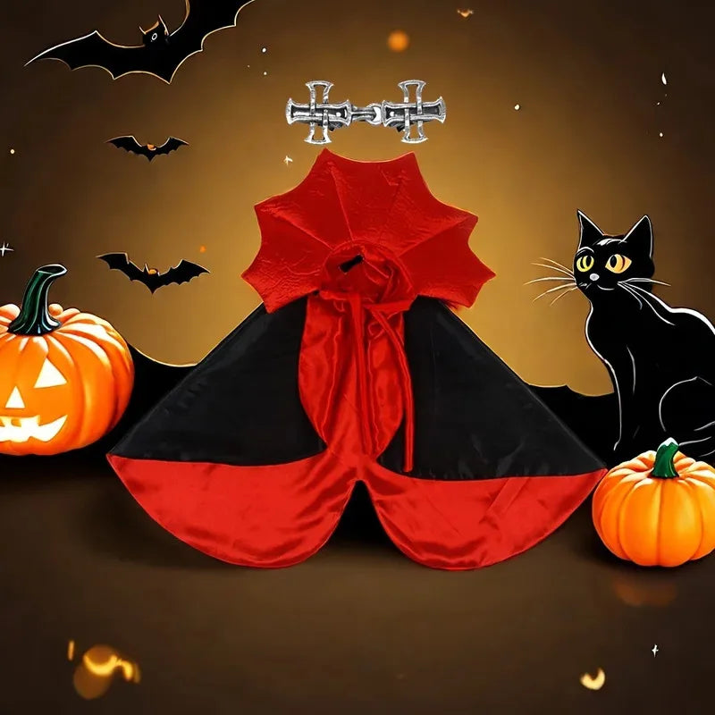 Spooky Vampire Halloween Costume for Cats – Couture Cloak & Hat Set for Pet Parties & Festivals