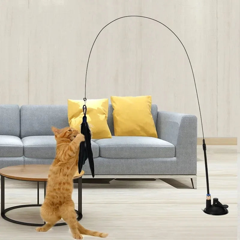 PurrStick™ Suction Cup Cat Teaser – Interactive Feather Wand & Bell Toy