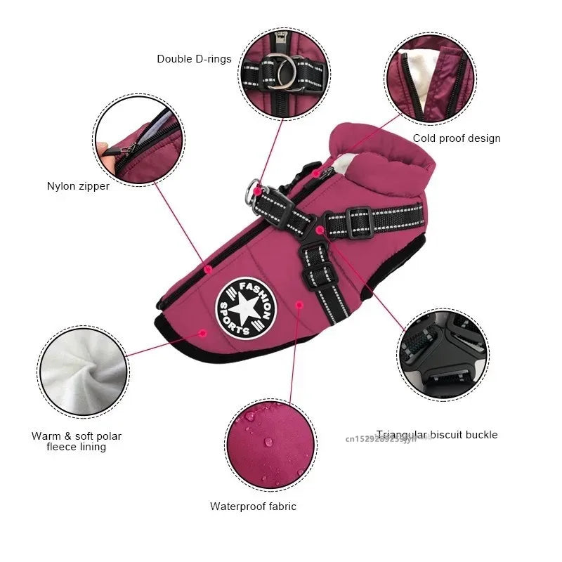 Waterproof Dog Coat with Harness – Warm Winter Vest for Small & Large Dogs