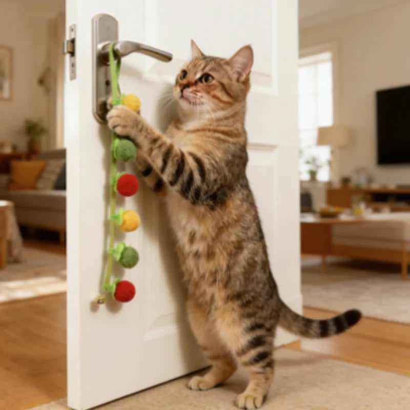 Sustainable cat toy in the shape of a tomato with bell, interactive self-play toy for kittens against boredom, essential pet supplies