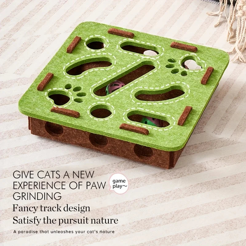 PurrMaze™ Interactive Cat Puzzle Box – Felt Maze, Tunnel & Bell Ball Toy