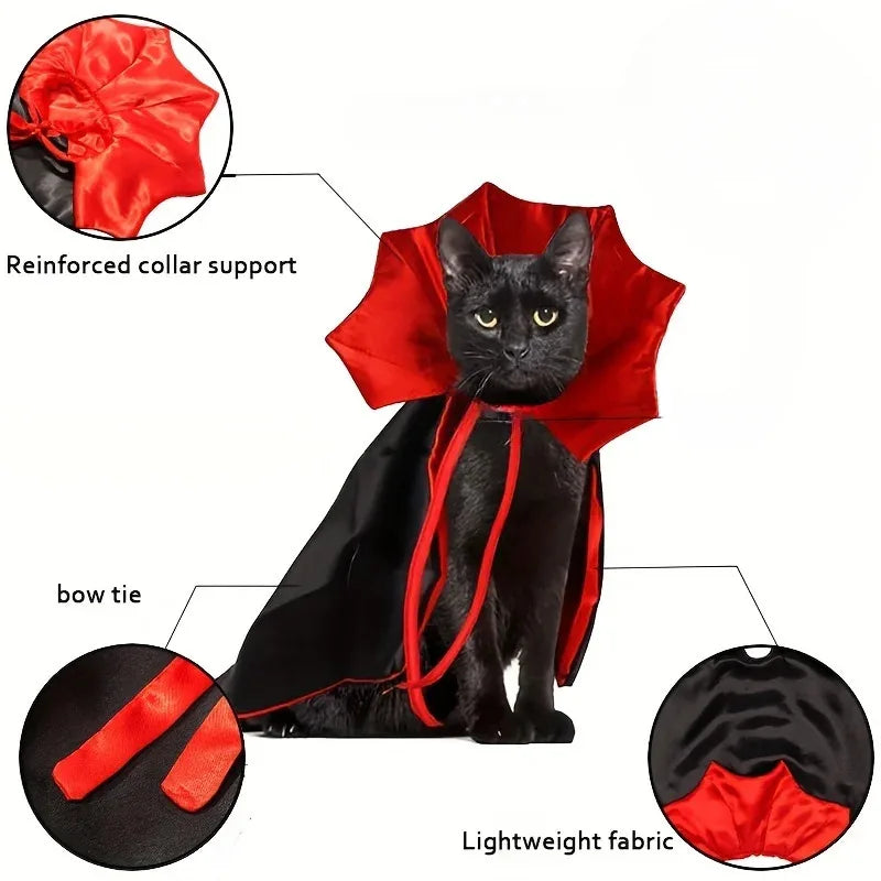 Spooky Vampire Halloween Costume for Cats – Couture Cloak & Hat Set for Pet Parties & Festivals