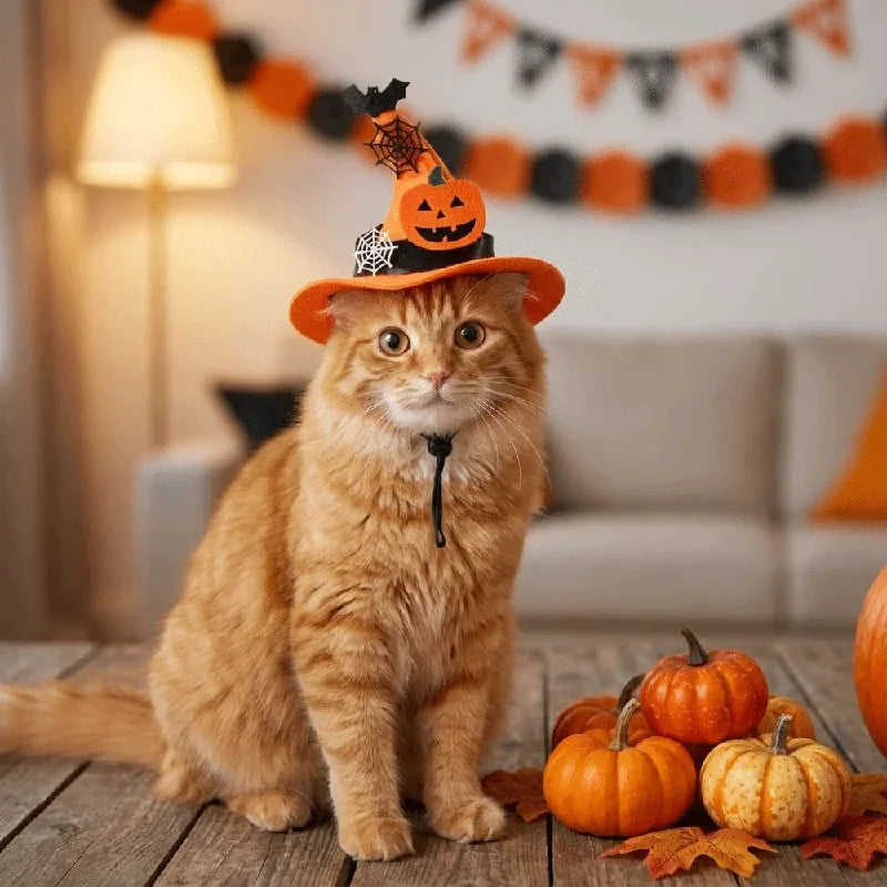 Halloween Cat & Dog Hat – Adjustable Pumpkin Bell Costume Hat