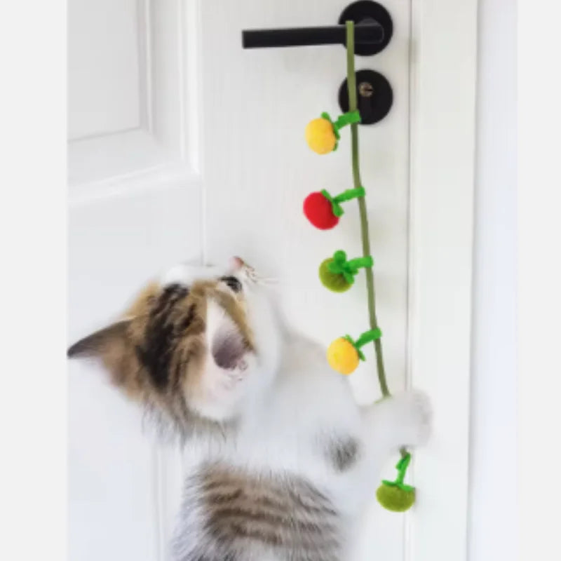 Sustainable cat toy in the shape of a tomato with bell, interactive self-play toy for kittens against boredom, essential pet supplies