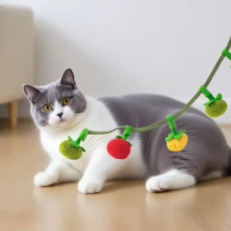 Sustainable cat toy in the shape of a tomato with bell, interactive self-play toy for kittens against boredom, essential pet supplies
