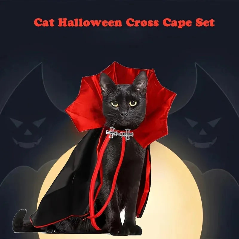 Spooky Vampire Halloween Costume for Cats – Couture Cloak & Hat Set for Pet Parties & Festivals
