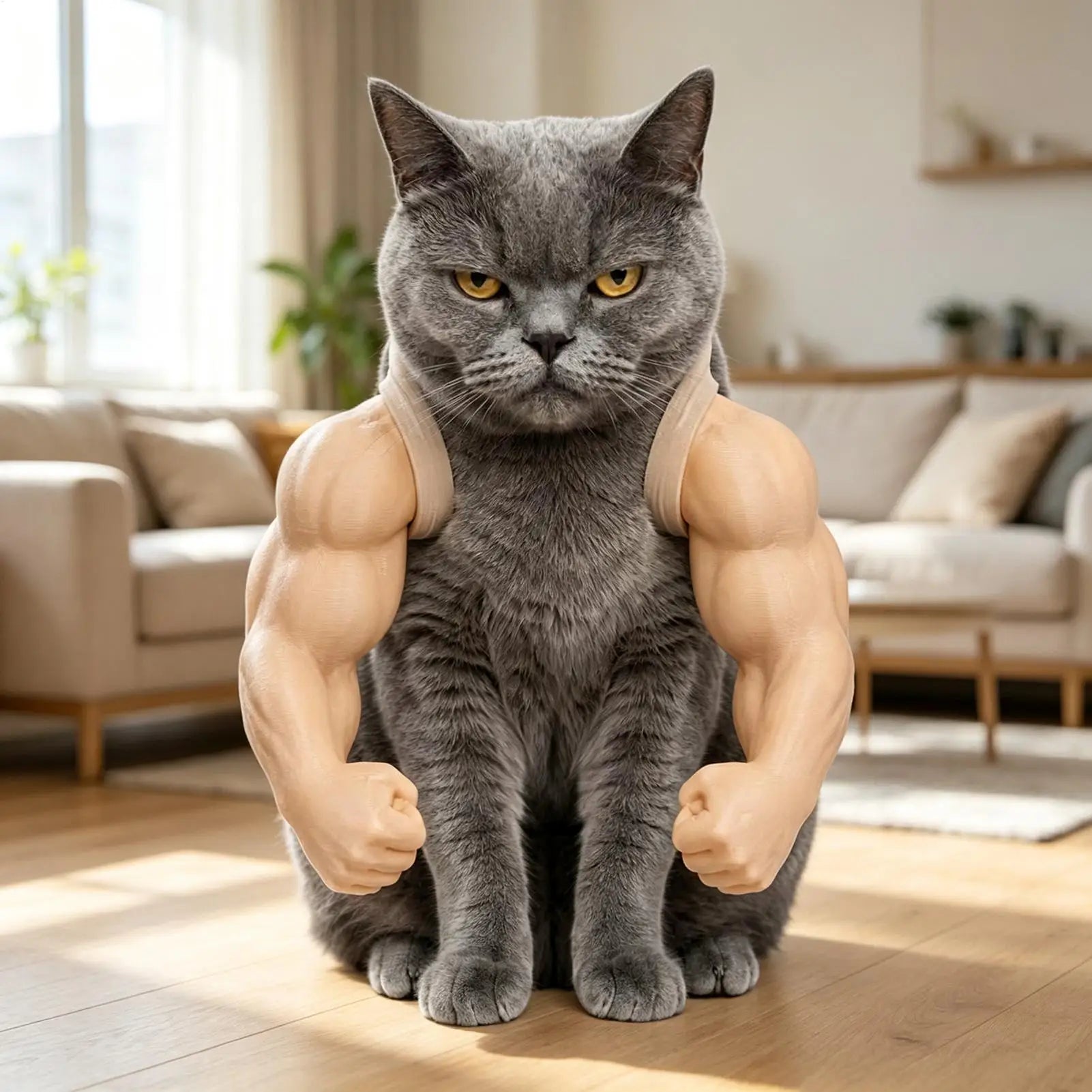 Funny Muscle Arm Cat Costume – 3D Printed Outfit for Holidays & Performances