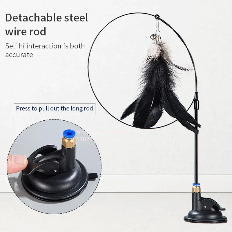 PurrStick™ Suction Cup Cat Teaser – Interactive Feather Wand & Bell Toy