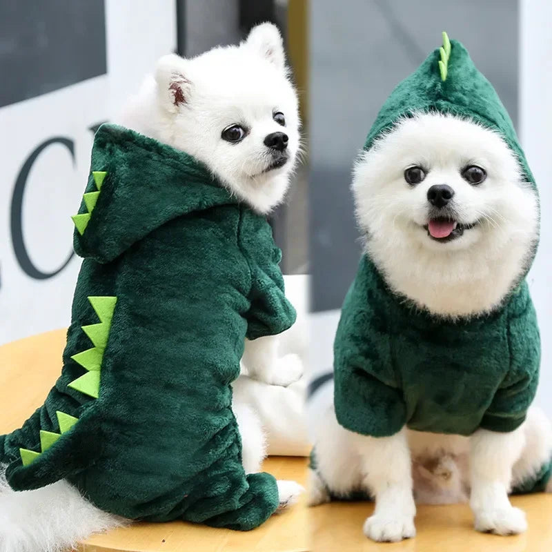 Dinosaur Fleece Dog Jumpsuit – Warm Winter Hoodie Costume for Dogs & Cats