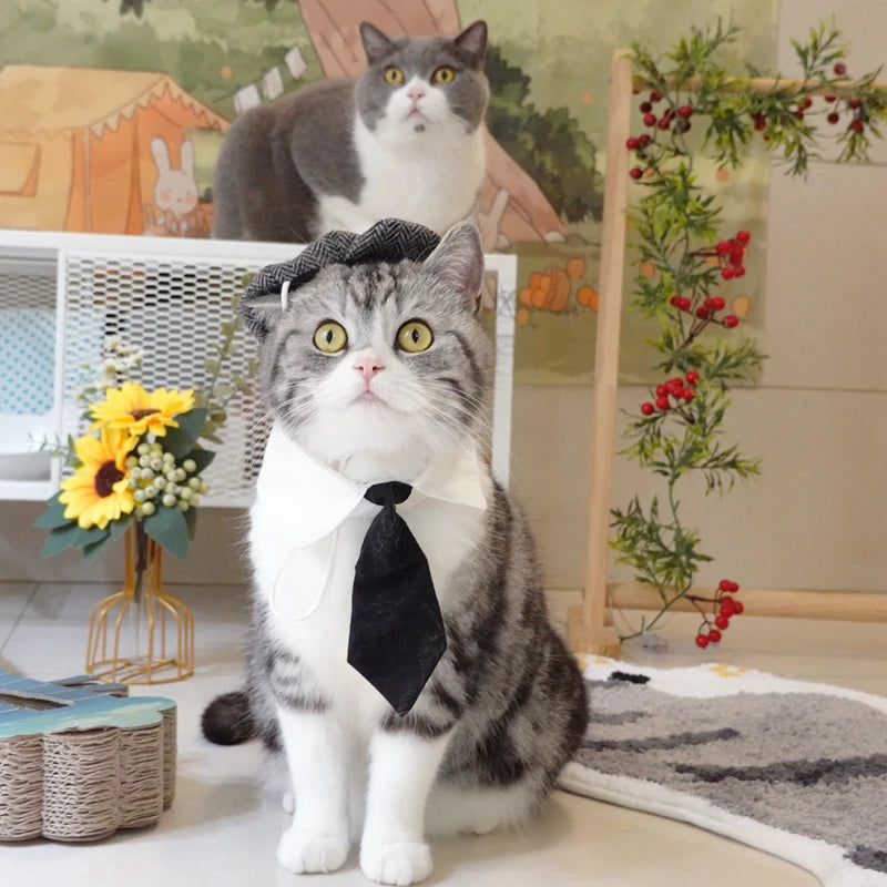 Gangster Cat Costume – Funny Hat & Tie Set for Halloween & Cosplay