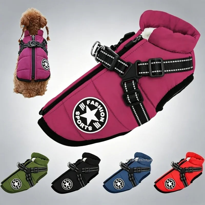 Waterproof Dog Coat with Harness – Warm Winter Vest for Small & Large Dogs