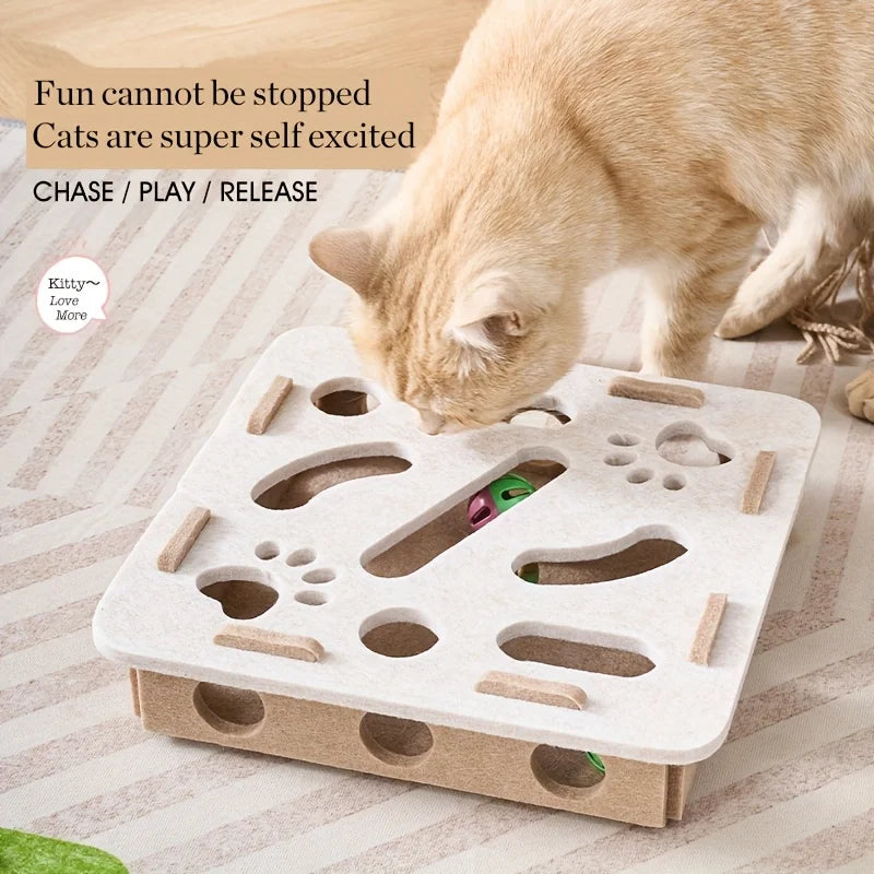 PurrMaze™ Interactive Cat Puzzle Box – Felt Maze, Tunnel & Bell Ball Toy