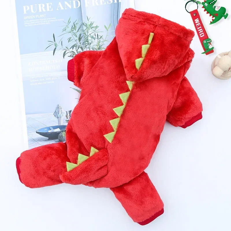 Dinosaur Fleece Dog Jumpsuit – Warm Winter Hoodie Costume for Dogs & Cats