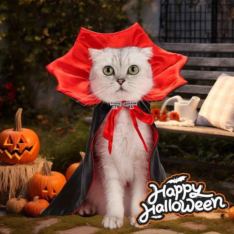 Spooky Vampire Halloween Costume for Cats – Couture Cloak & Hat Set for Pet Parties & Festivals
